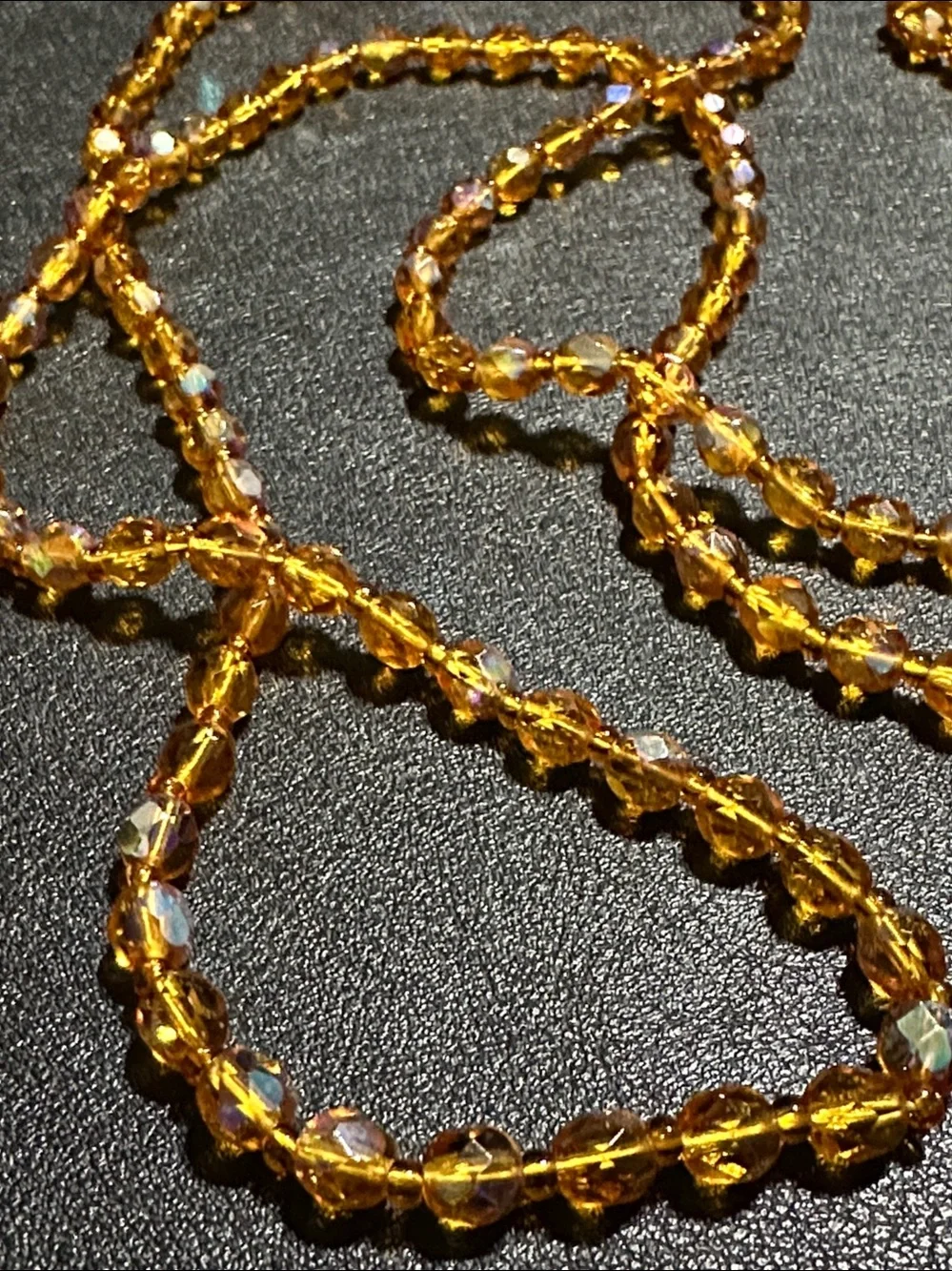 AB Faceted Glass Bead Continuous 44” Flapper Vintage Necklace